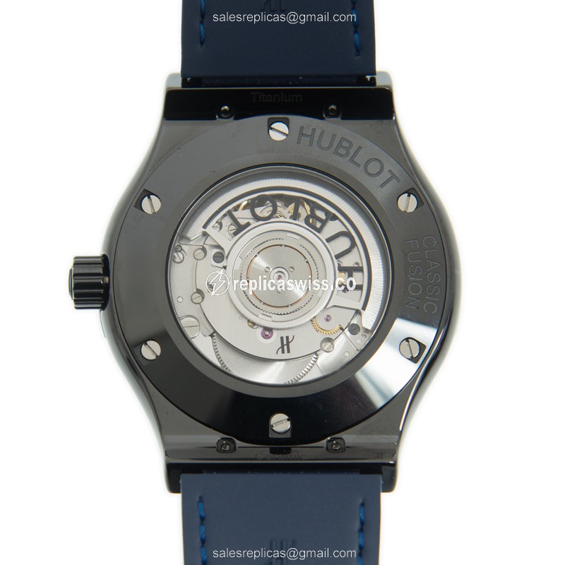 Hublot Classic Fusion Replica - Automatic - Steel Case - Blue Dial - Leather Strap - View 3