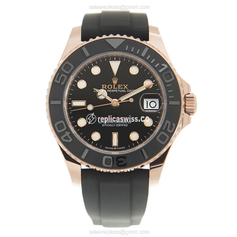 Rolex Yacht Master Replica - Automatic - Rose Gold - Black Dial, Rubber Strap - View 2