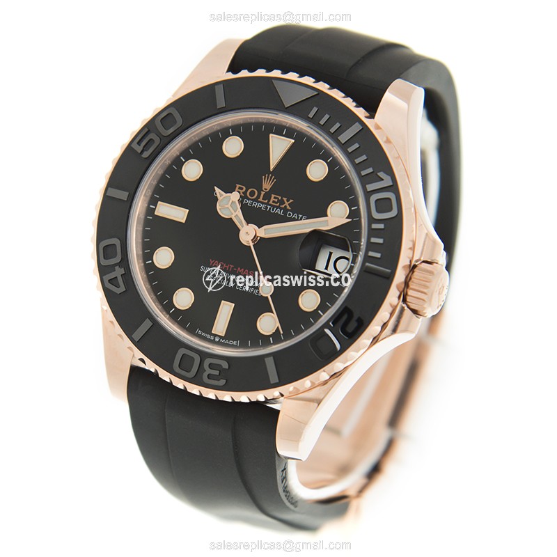 Rolex Yacht Master Replica - Automatic - Rose Gold - Black Dial, Rubber Strap - View 3