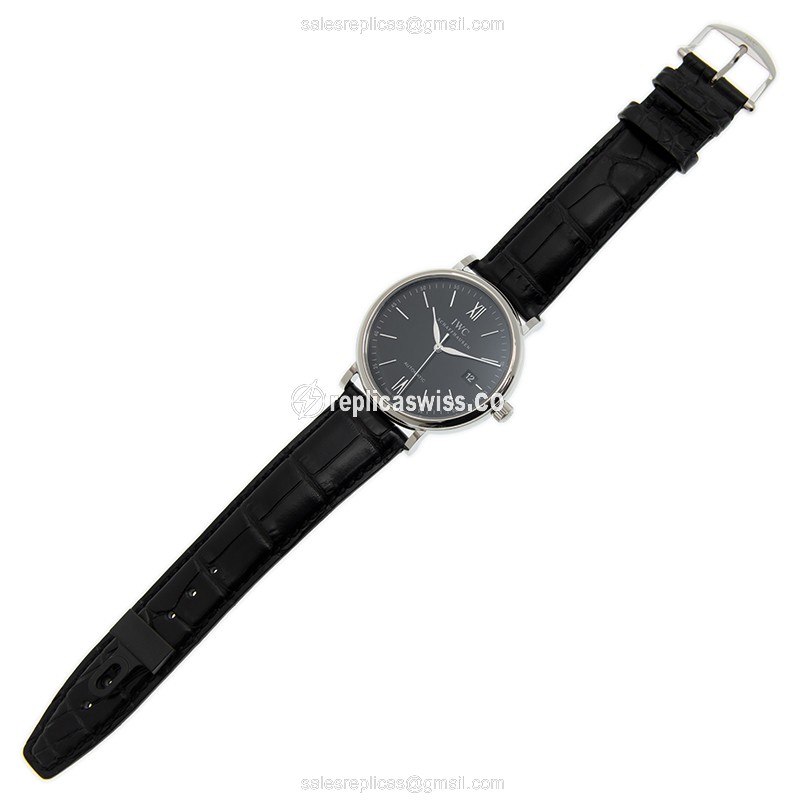 IWC Portofino Replica - Automatic - Steel Case - Black Dial - Alligator Black Strap - View 2