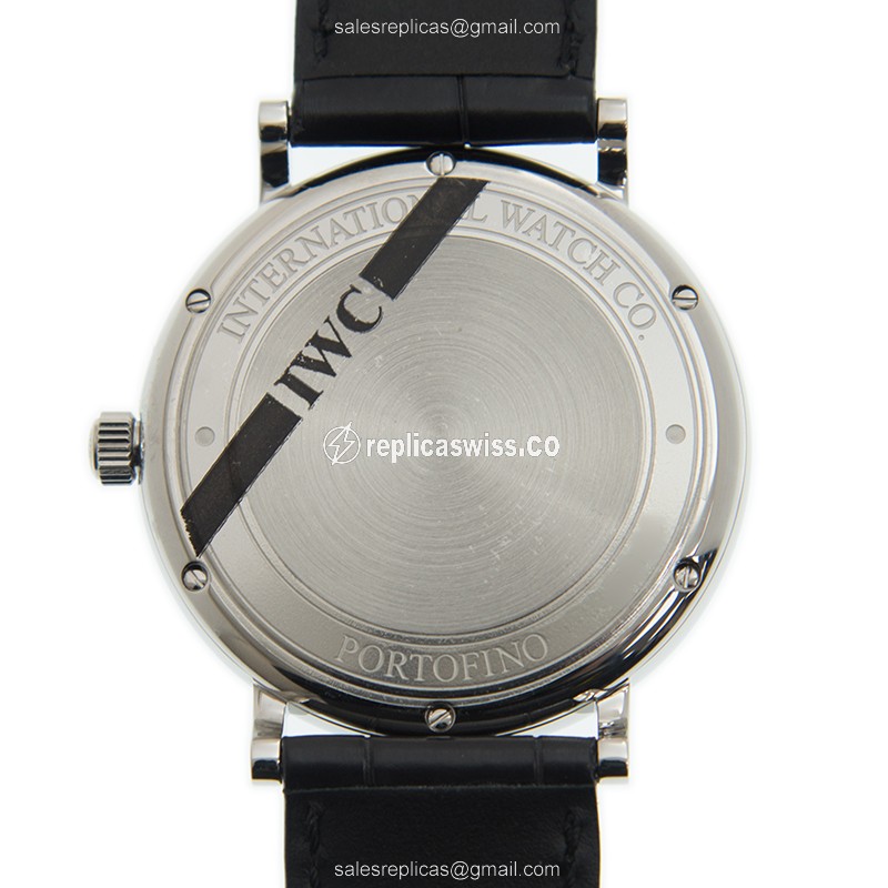 IWC Portofino Replica - Automatic - Steel Case - Black Dial - Alligator Black Strap - View 3