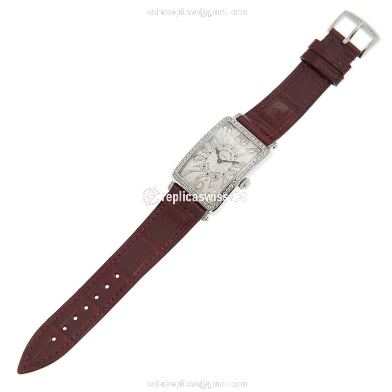 Franck Muller 952 QZ REL D 1R OG Replica - Quartz - 18kt White Gold - Diamond Dial, Red Leather Strap - View 2