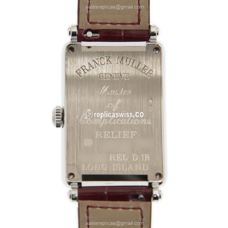 Franck Muller 952 QZ REL D 1R OG Replica - Quartz - 18kt White Gold - Diamond Dial, Red Leather Strap - View 3
