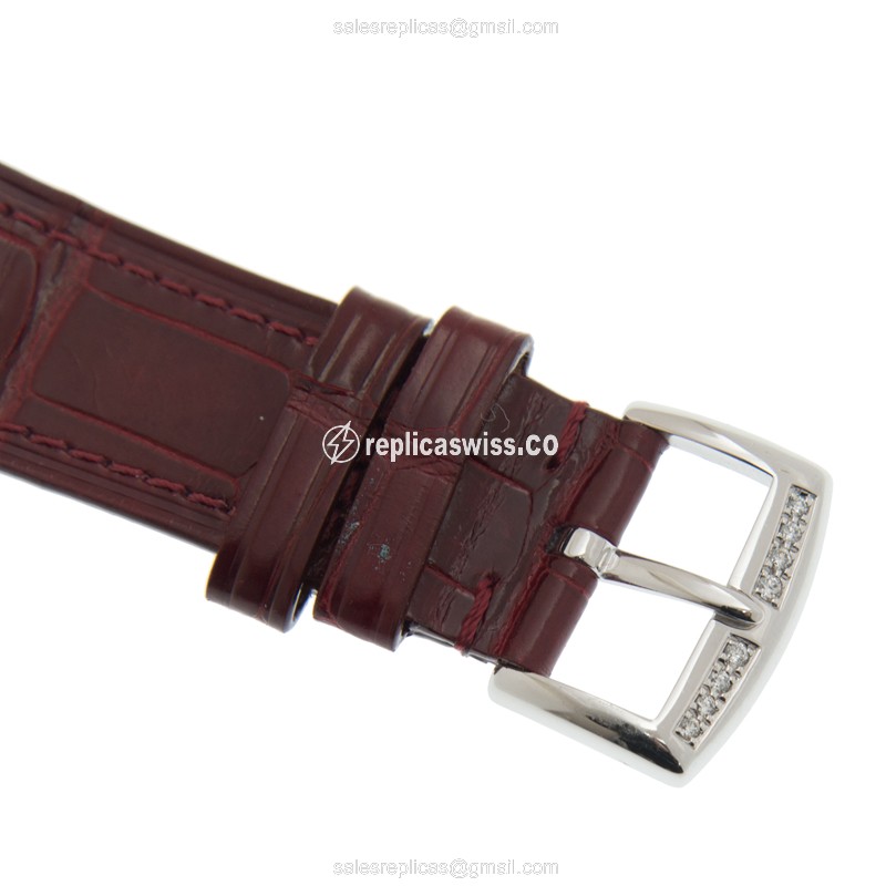 Franck Muller 952 QZ REL D 1R OG Replica - Quartz - 18kt White Gold - Diamond Dial, Red Leather Strap - View 4
