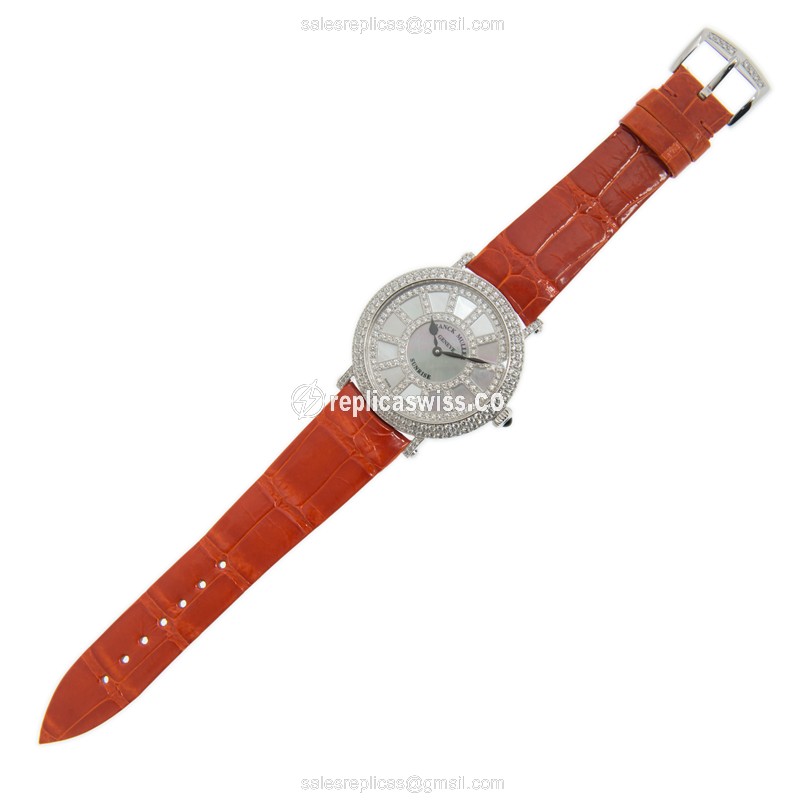 Franck Muller 8038QZ SNR D CD - Quartz - 18kt White Gold - Diamond - White Dial, Orange Leather - View 2