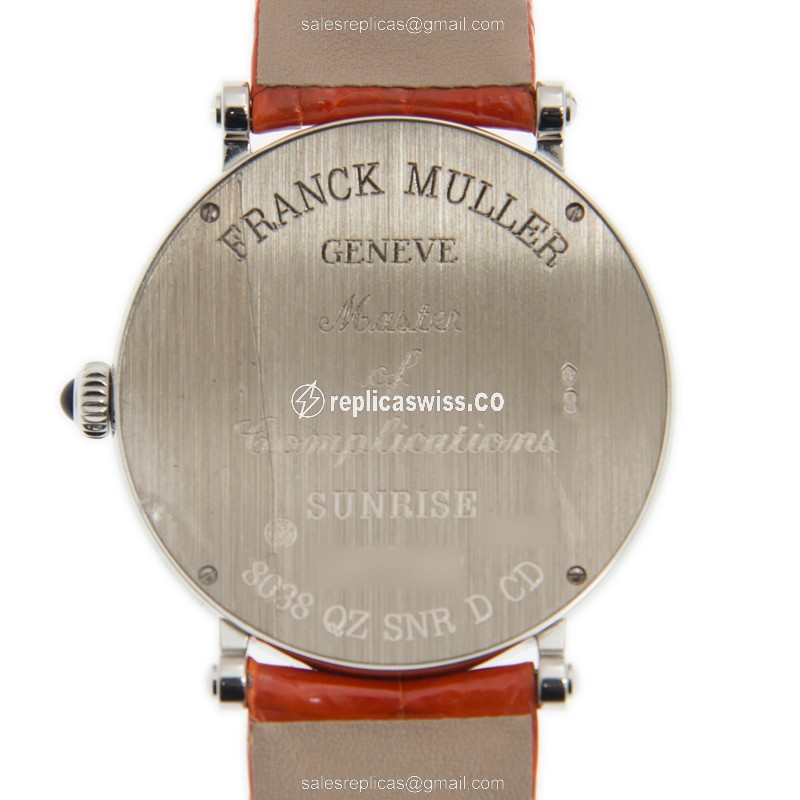 Franck Muller 8038QZ SNR D CD - Quartz - 18kt White Gold - Diamond - White Dial, Orange Leather - View 3