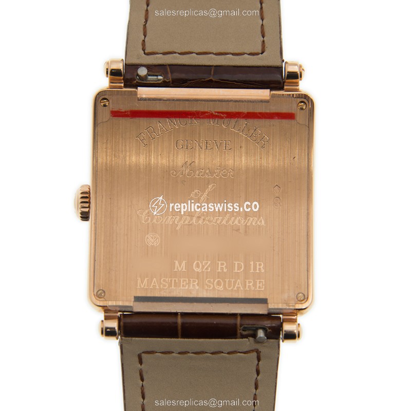 Franck Muller Master Square Quartz 18kt Rose Gold - Diamonds - Silver Dial - Brown Alligator Buckle - View 3