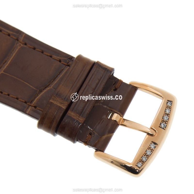 Franck Muller Master Square Quartz 18kt Rose Gold - Diamonds - Silver Dial - Brown Alligator Buckle - View 4