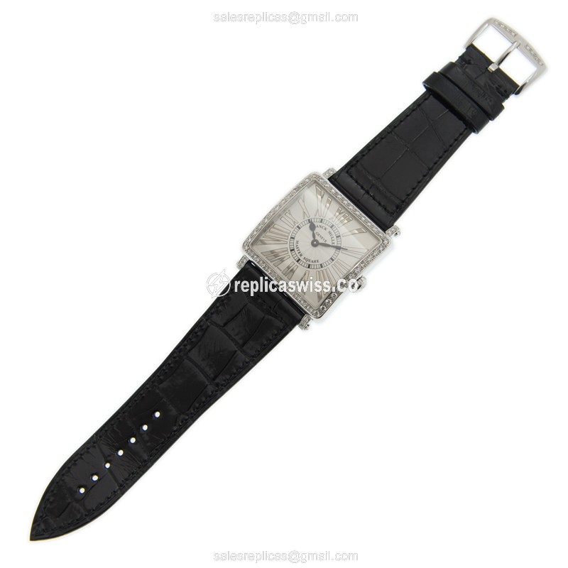 Franck Muller 6002 M QZ REL R D 1R - Quartz - 18kt White Gold - Diamond - Brown Leather - Buckle - View 2