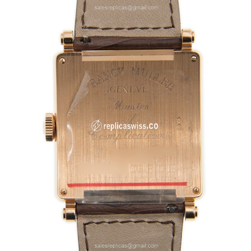 Franck Muller 6000 H SC DT R D 1R Replica - Automatic - Rose Gold Case - White Dial - Leather Strap - View 3