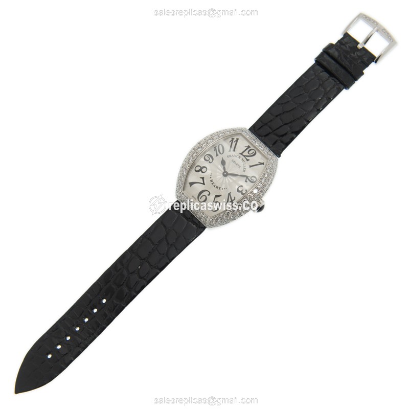Franck Muller 5002 M QZ D2 HEART - Quartz - 18kt White Gold - Diamond Dial - Buckle Clasp, Black Leather Strap - View 2