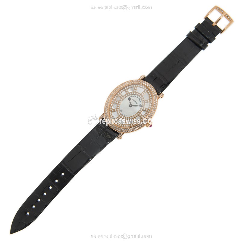 Franck Muller 1638 QZ SNR D CD - Quartz - 18kt Rose Gold - Diamonds - White Dial - Leather Orange Strap - Buckle Clasp - View 2