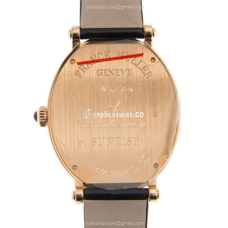 Franck Muller 1638 QZ SNR D CD - Quartz - 18kt Rose Gold - Diamonds - White Dial - Leather Orange Strap - Buckle Clasp - View 3
