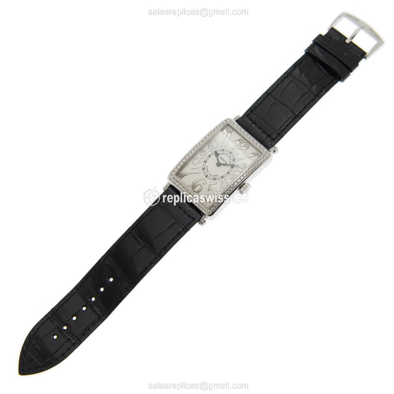 Franck Muller 1002 QZ REL D 1R LONG ISLAND - Quartz 18kt White Gold Buckle, White Leather Strap - View 2