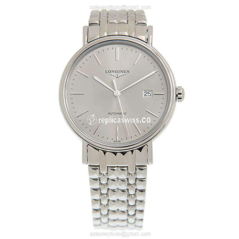 Longines Presence Replica - Automatic - Steel Case - Gray Dial, Silver Clasp - View 2
