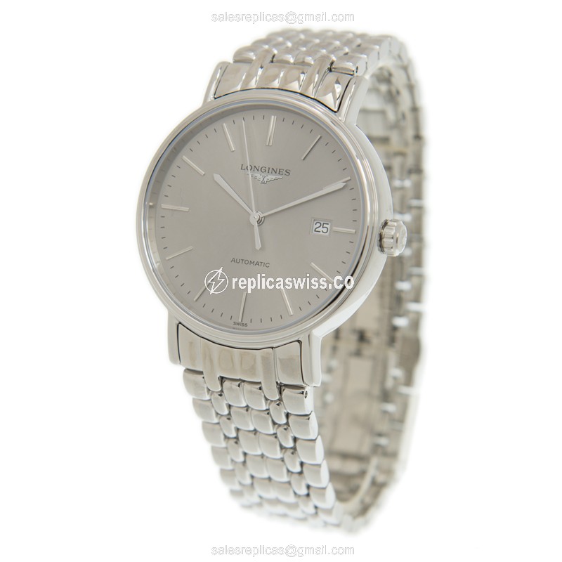 Longines Presence Replica - Automatic - Steel Case - Gray Dial, Silver Clasp - View 3