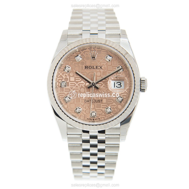 Rolex DATEJUST Replica - Automatic - White Gold & Steel - Pink Dial - Silver Clasp - View 2