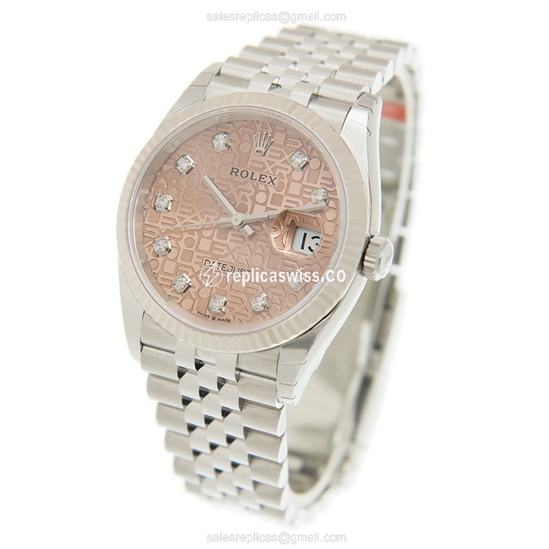 Rolex DATEJUST Replica - Automatic - White Gold & Steel - Pink Dial - Silver Clasp - View 3