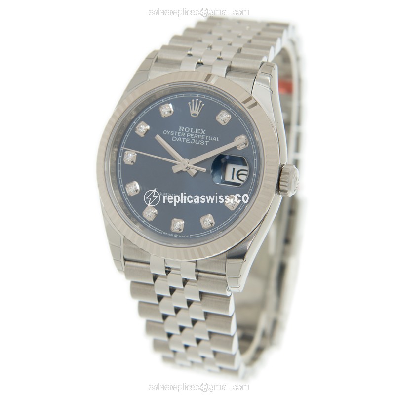 Rolex Datejust Replica - Automatic - White Gold - Blue Dial - Steel Clasp & Silver Strap - View 3