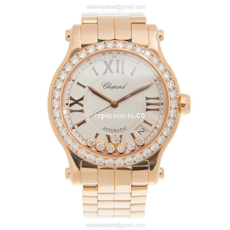 Chopard Happy Sport Replica - Automatic - Rose Gold Case & Diamonds - White Dial - View 2