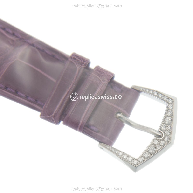 Patek Philippe 5077/100G-025 - RARE HANDCRAFTS - Automatic - 18kt White Gold - Diamond Bezel - Purple Dial - Leather Strap - Buckle Clasp - View 4