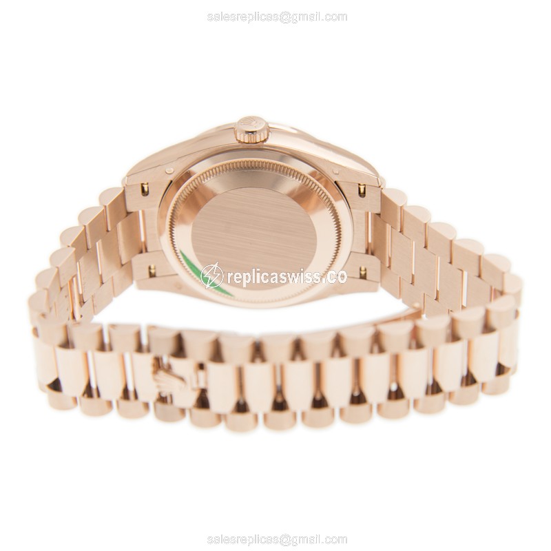 Rolex DAY-DATE Replica | Automatic | 18kt Rose Gold Case | Diamonds on Brown Dial - View 4