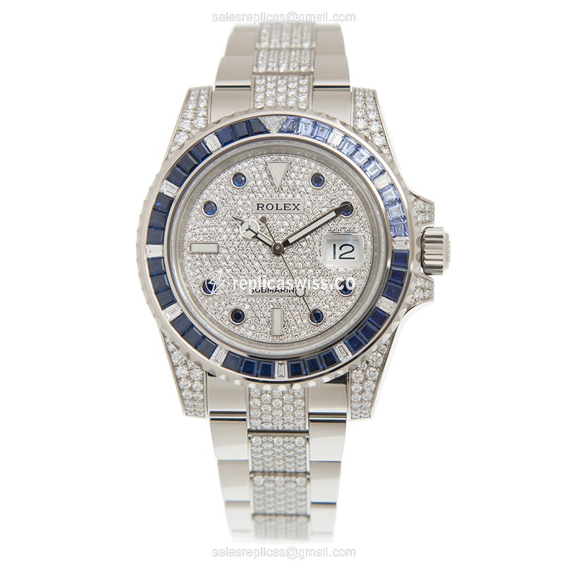 Rolex Submariner Replica - Automatic - 18kt White Gold Case - Sapphire Crystal - Silver Dial - View 2