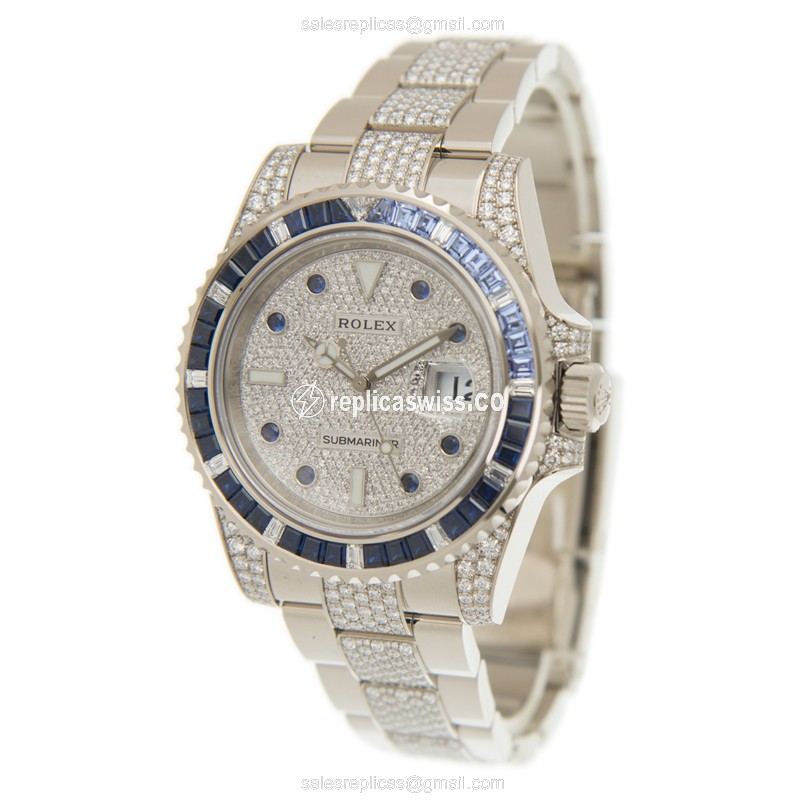 Rolex Submariner Replica - Automatic - 18kt White Gold Case - Sapphire Crystal - Silver Dial - View 3