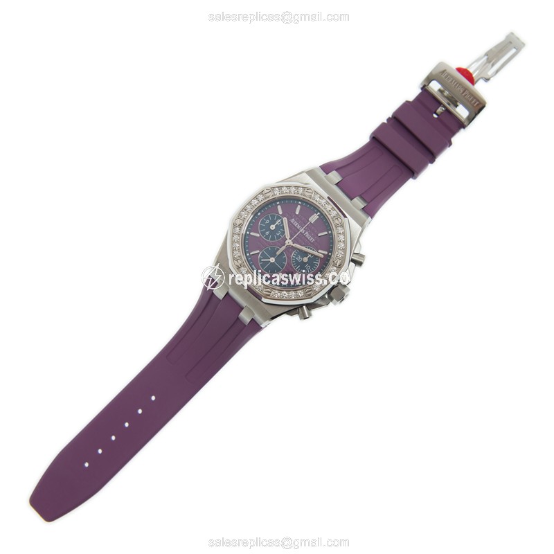 Audemars Piguet ROYAL OAK OFFSHORE Replica - Automatic - Diamond Case - Purple Dial - Rubber Strap - View 2