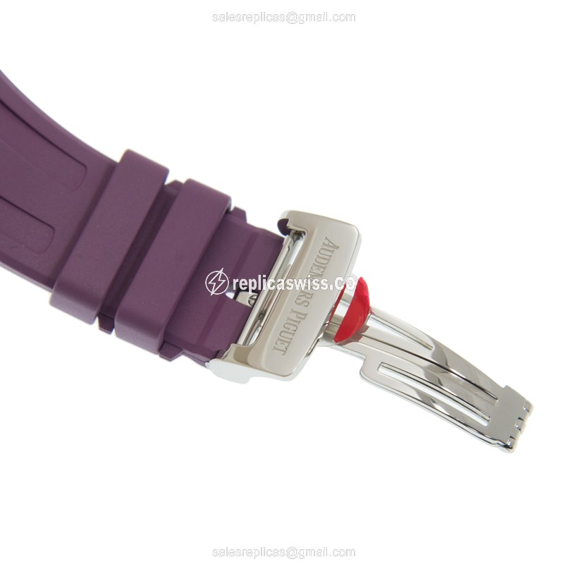 Audemars Piguet ROYAL OAK OFFSHORE Replica - Automatic - Diamond Case - Purple Dial - Rubber Strap - View 4