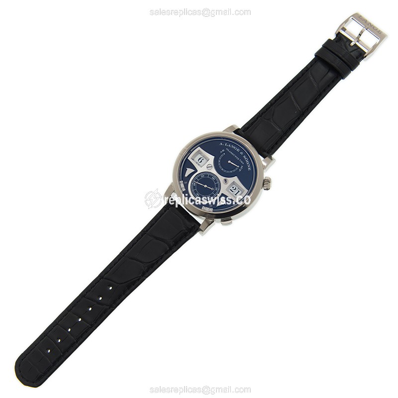 A. Lange & Sohne Zeitwerk Replica - Automatic - 18kt White Gold - Black Dial - Leather Strap - View 2