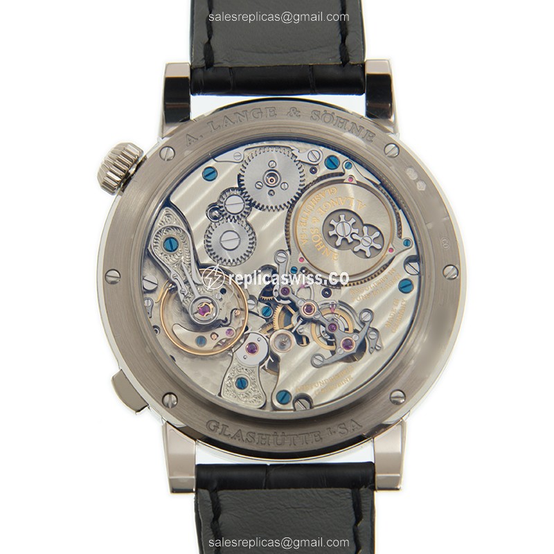 A. Lange & Sohne Zeitwerk Replica - Automatic - 18kt White Gold - Black Dial - Leather Strap - View 3