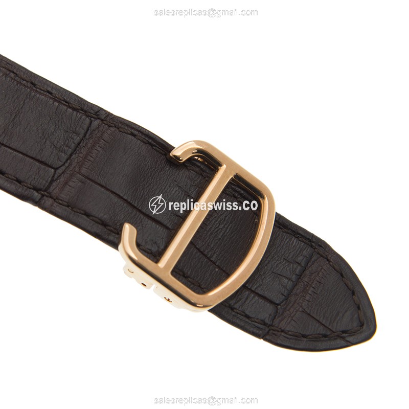 Cartier Rotonde Replica - Auto - 18kt Rose Gold - Silver Dial - Brown Alligator - View 4