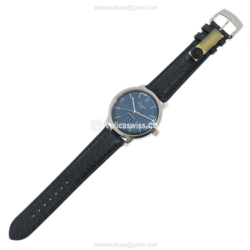 Glashutte Senator Sixties Replica - Automatic - Blue Dial - Steel Case - Blue Alligator Strap - View 2