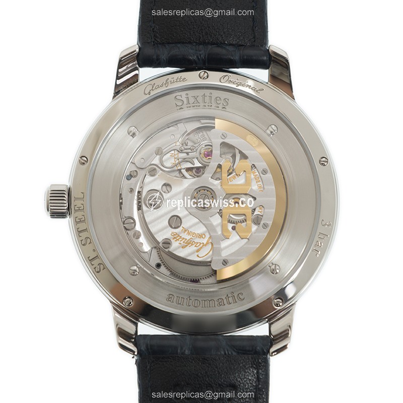 Glashutte Senator Sixties Replica - Automatic - Blue Dial - Steel Case - Blue Alligator Strap - View 3