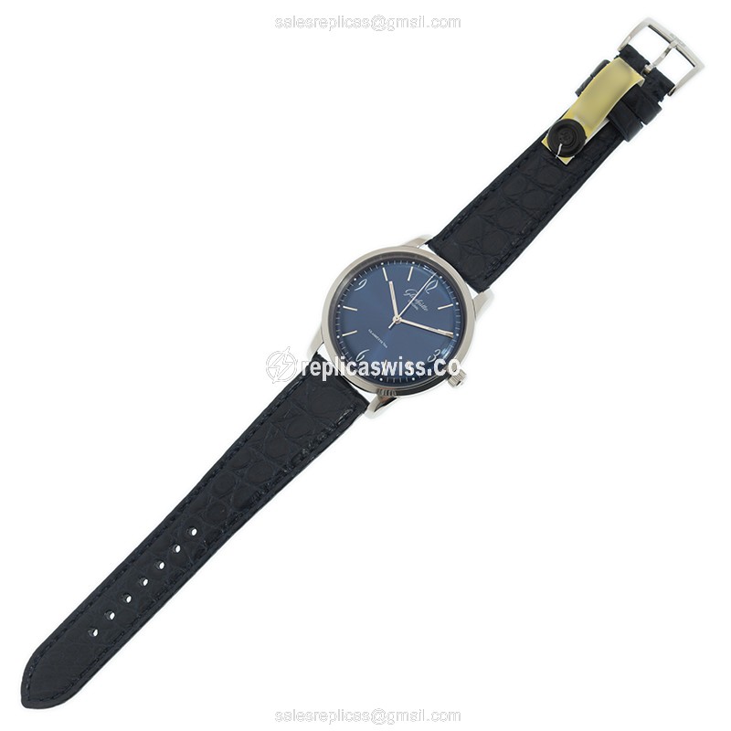 Glashutte Senator Sixties Replica - Automatic - Blue Dial - Stainless Steel Case - Blue Alligator Strap - View 2