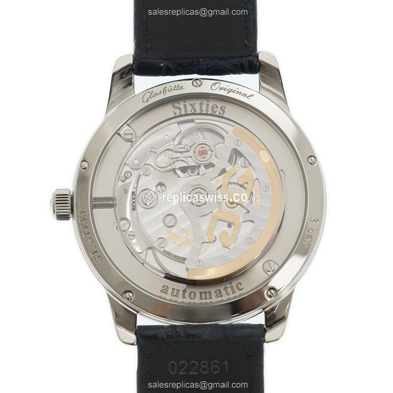 Glashutte Senator Sixties Replica - Automatic - Blue Dial - Stainless Steel Case - Blue Alligator Strap - View 3