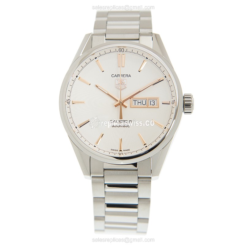 Tag Heuer Carrera Replica - Automatic - Stainless Steel - White Dial - Silver Clasp - View 2