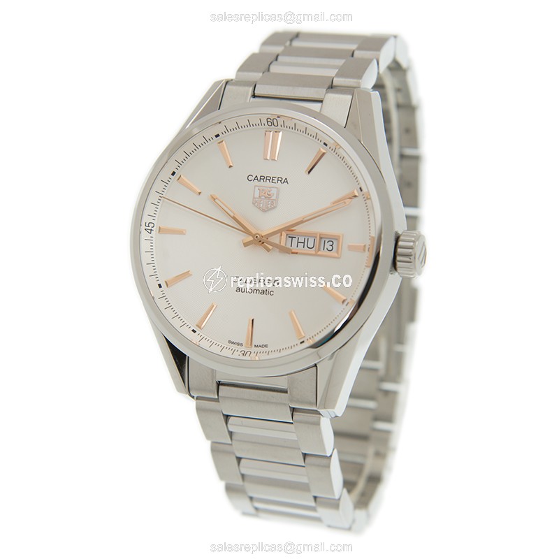 Tag Heuer Carrera Replica - Automatic - Stainless Steel - White Dial - Silver Clasp - View 3