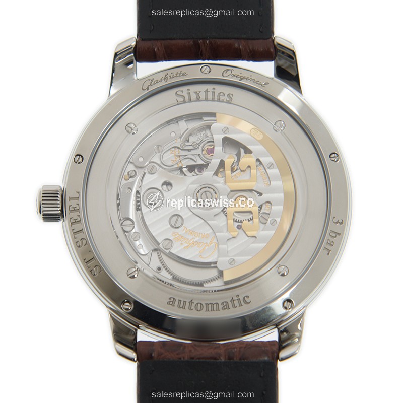 Glashutte Senator Sixties Replica - Automatic - Red Dial - Steel Case - Brown Alligator Strap - View 4