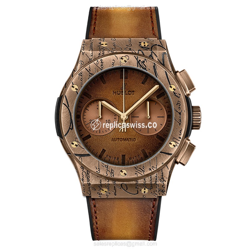 Hublot Classic Fusion Replica - Automatic - Bronze Case - Brown Dial - Leather Strap - View 2
