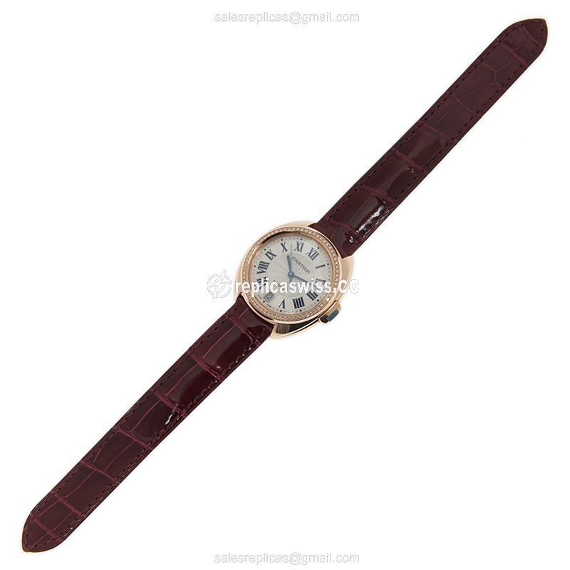 Cartier WJCL0048 Replica - Automatic - 18kt Rose Gold Case - Diamond Bezel - White Dial - Leather Red Strap - View 2