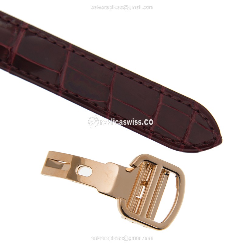 Cartier WJCL0048 Replica - Automatic - 18kt Rose Gold Case - Diamond Bezel - White Dial - Leather Red Strap - View 4