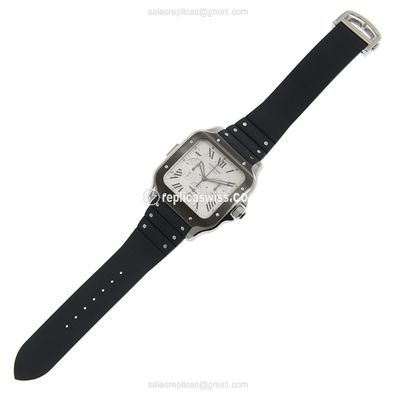 Cartier Santos Replica - Automatic - Steel - White Dial - Black Rubber Strap - View 2