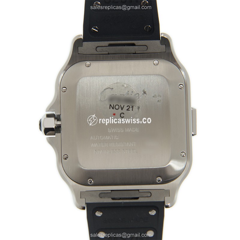 Cartier Santos Replica - Automatic - Steel - White Dial - Black Rubber Strap - View 3