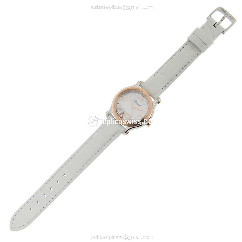 Chopard Happy Hearts Replica - Quartz - 18kt Rose Gold & Steel - White Dial, Buckle Clasp - View 2
