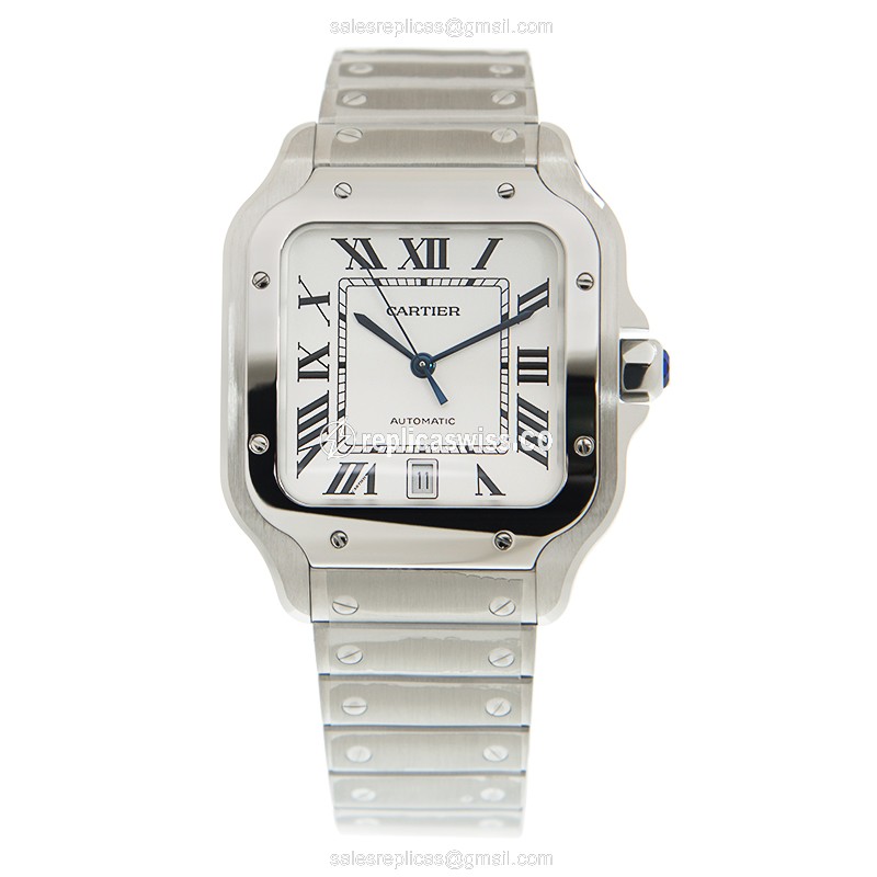 Cartier Santos Replica - Automatic - Stainless Steel - White Dial - Silver Clasp - View 2