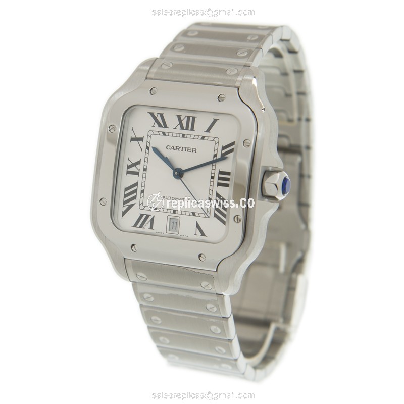 Cartier Santos Replica - Automatic - Stainless Steel - White Dial - Silver Clasp - View 3