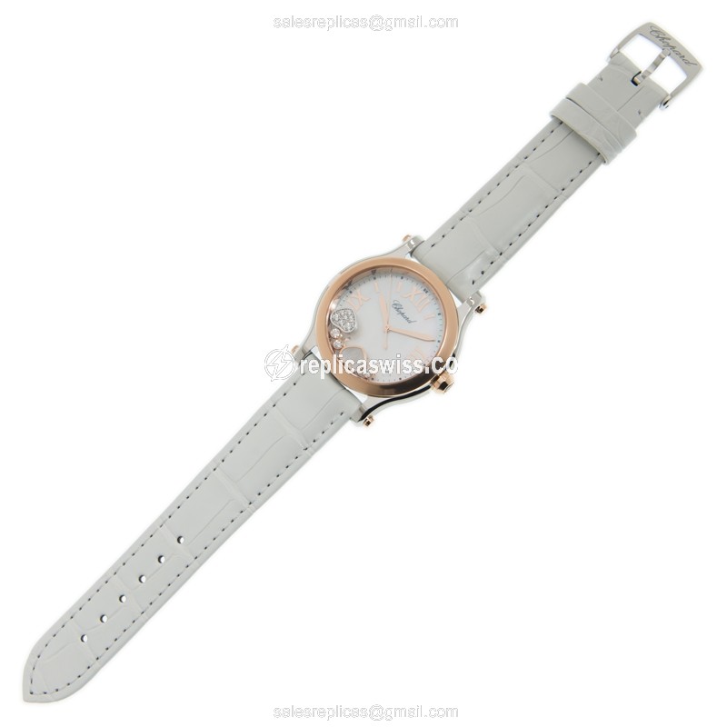Chopard Happy Hearts Quartz - Rose Gold Case - White Dial - Alligator Strap - View 2