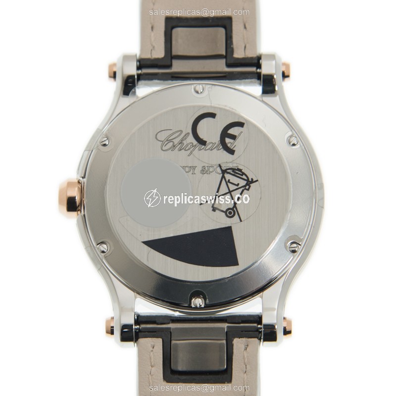 Chopard Happy Hearts Quartz - Rose Gold Case - White Dial - Alligator Strap - View 3